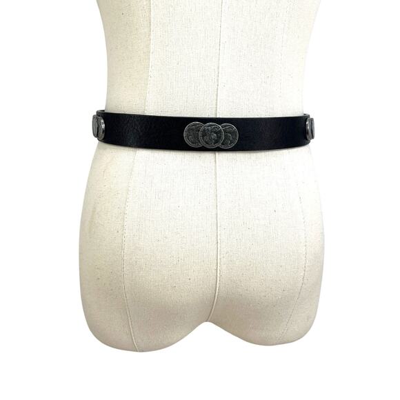 Tosca Blu  Black Leather Belt Silver Coins Witchcore 30 Waist